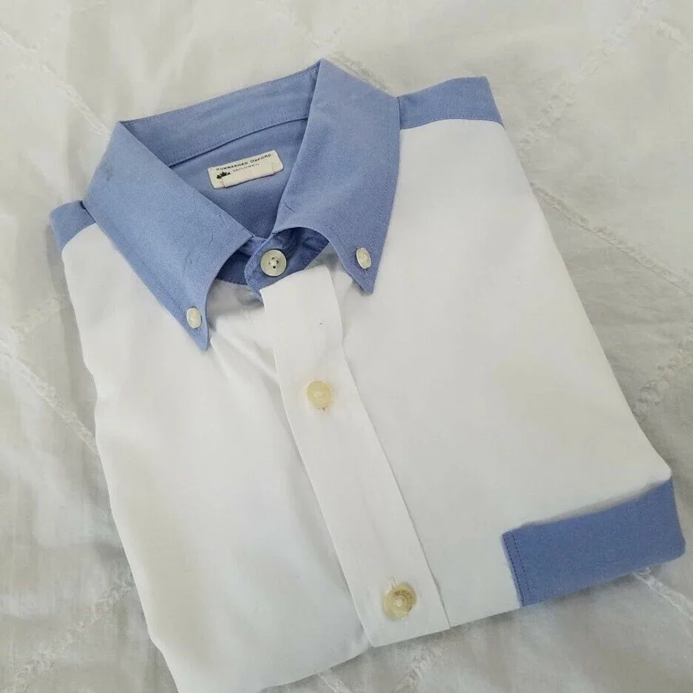 J. Crew White and Light Blue Two-Tone Button-Down Shirt